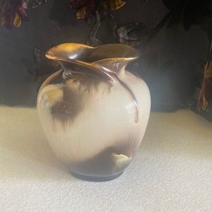Vintage German 482-13 (Carstens Keramik?) luster pottery gold trim MCM 60s vase